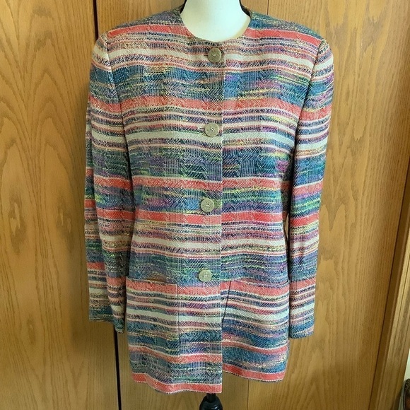 Missoni Linen Striped Colorful Jacket Sz-10 - Picture 1 of 7
